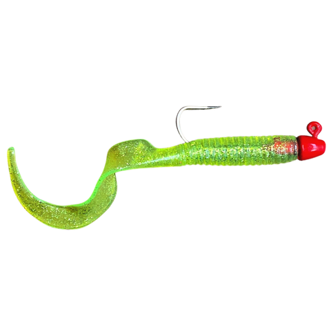 H&H Giant Curl Tail Jig - 8in 1oz Glow/Chartreuse - CTJ1-22