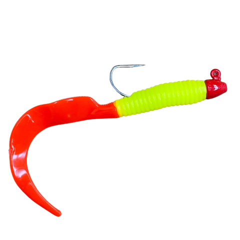 H&H Giant Curl Tail Jig - 8in 1oz Glow/Chartreuse - CTJ1-22